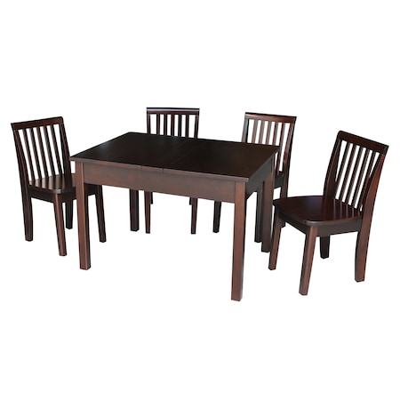 International Concepts Rectangle Table with 4 Mission Juvenile Chairs, 24 in W, 33.1 in L, 22.2 in H, Wood, Rich Mocha K15-JT2532L-263-4